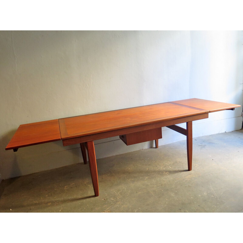 Vintage desk in teak with swivel drawers and two extensions