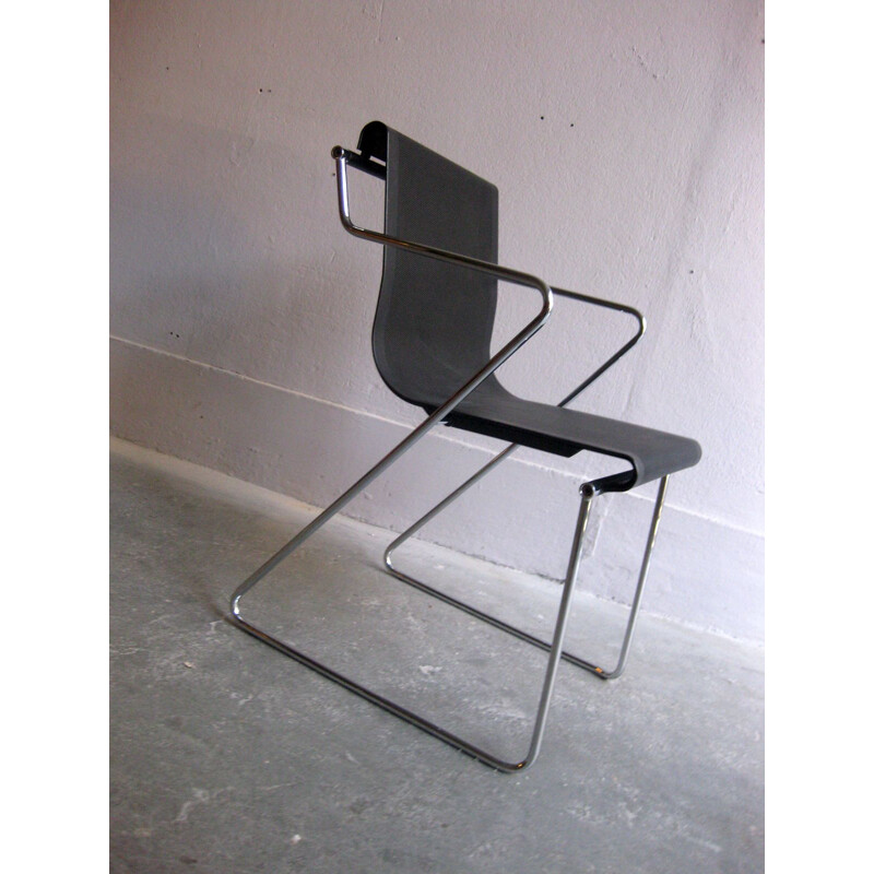 Chaise de bureau vintage en métal noir et chrome pour Techo