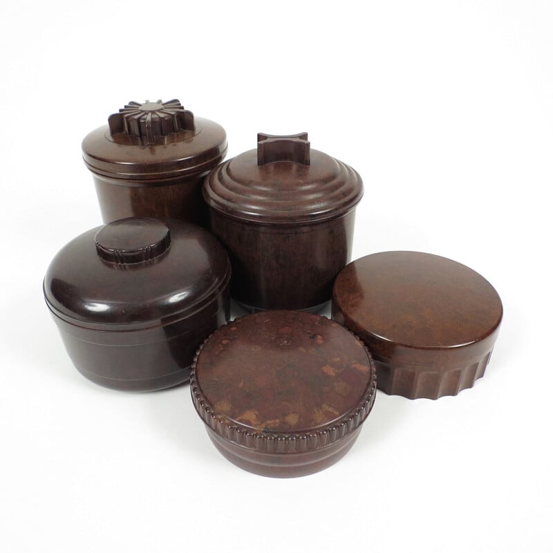 Set of 5 vintage Dutch containers in bakelite