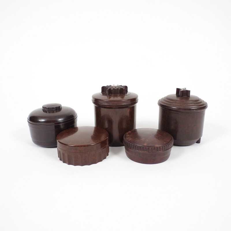 Set of 5 vintage Dutch containers in bakelite