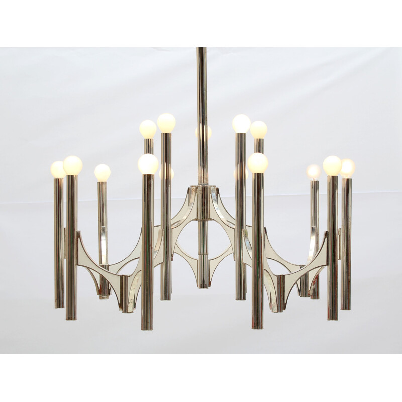 Vintage chandelier in silver metal by Gaetano Sciolari