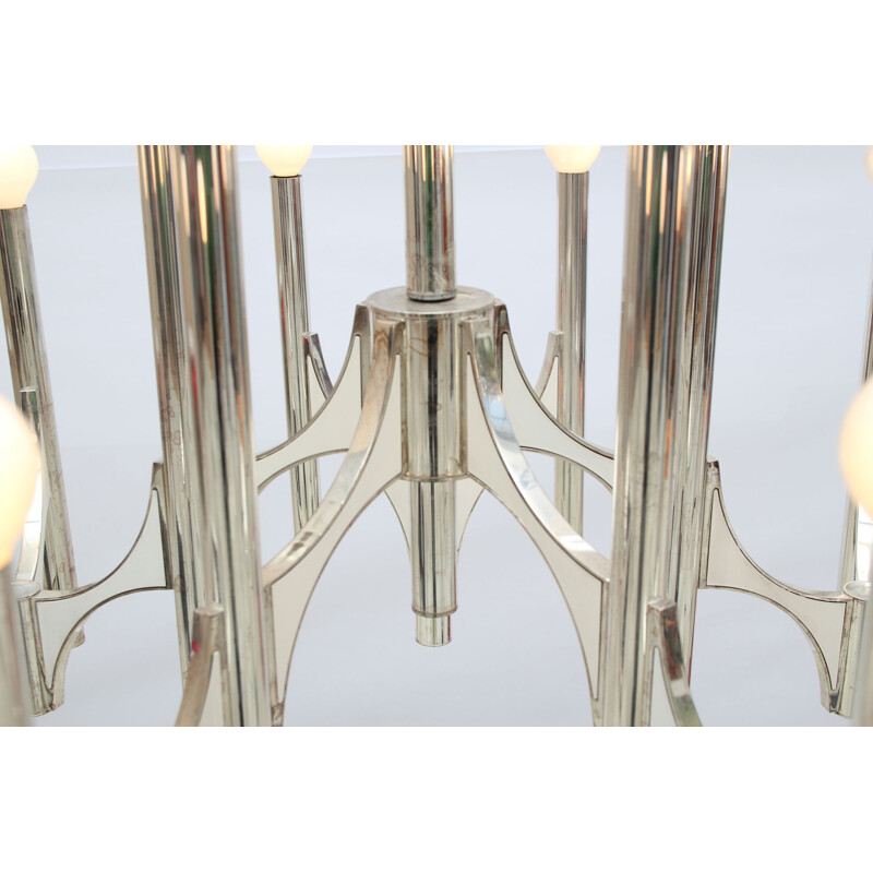 Vintage chandelier in silver metal by Gaetano Sciolari