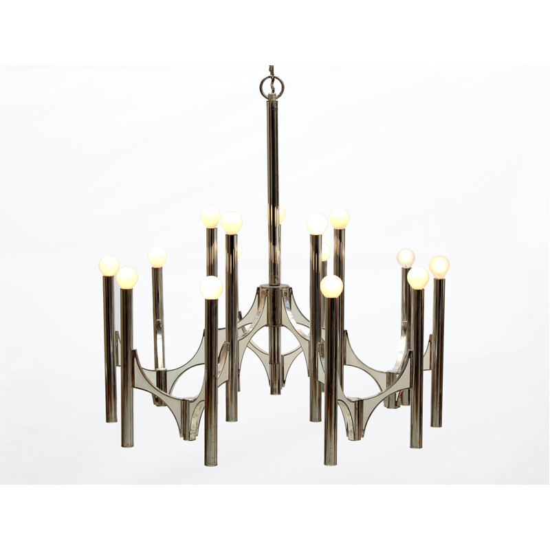 Vintage chandelier in silver metal by Gaetano Sciolari