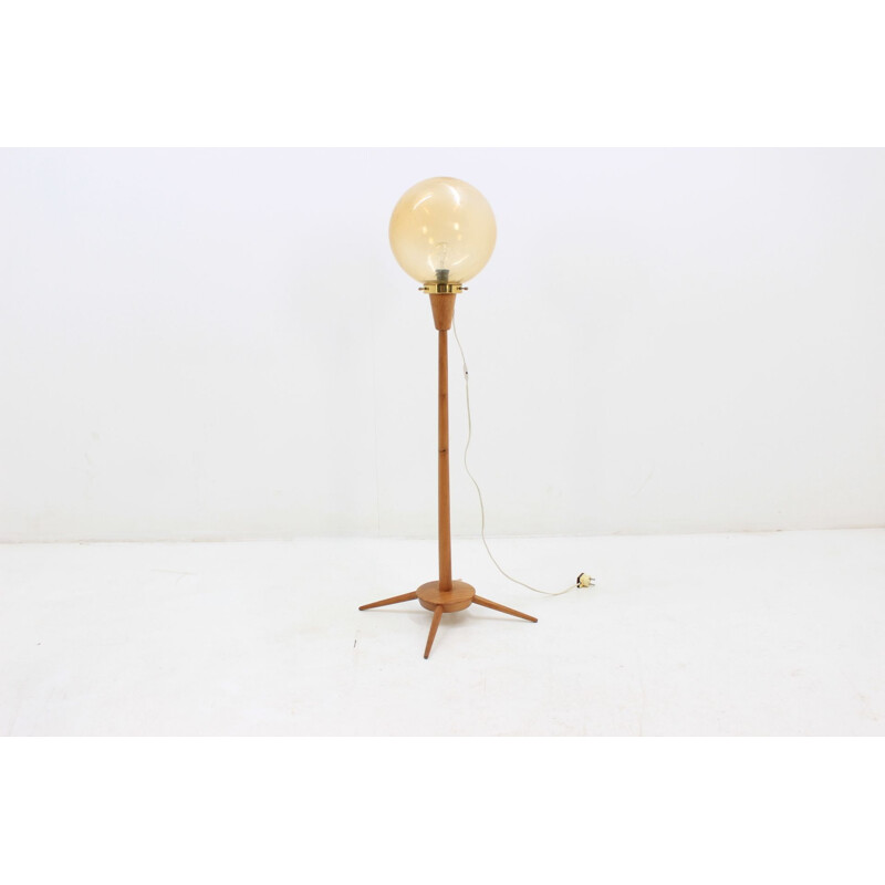 Vintage floor lamp in wood and glass by Kamenicky Senov