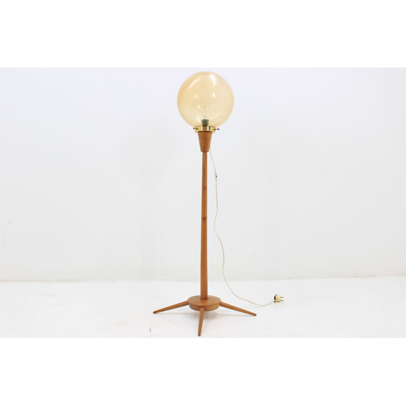 Vintage floor lamp in wood and glass by Kamenicky Senov