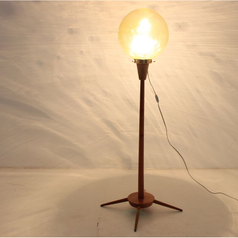 Vintage floor lamp in wood and glass by Kamenicky Senov