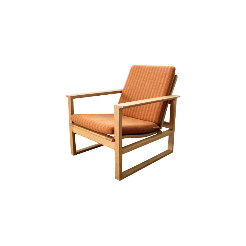 2256 Sleightchair in oakwood and orange fabric, Børge MOGENSEN - 1950s