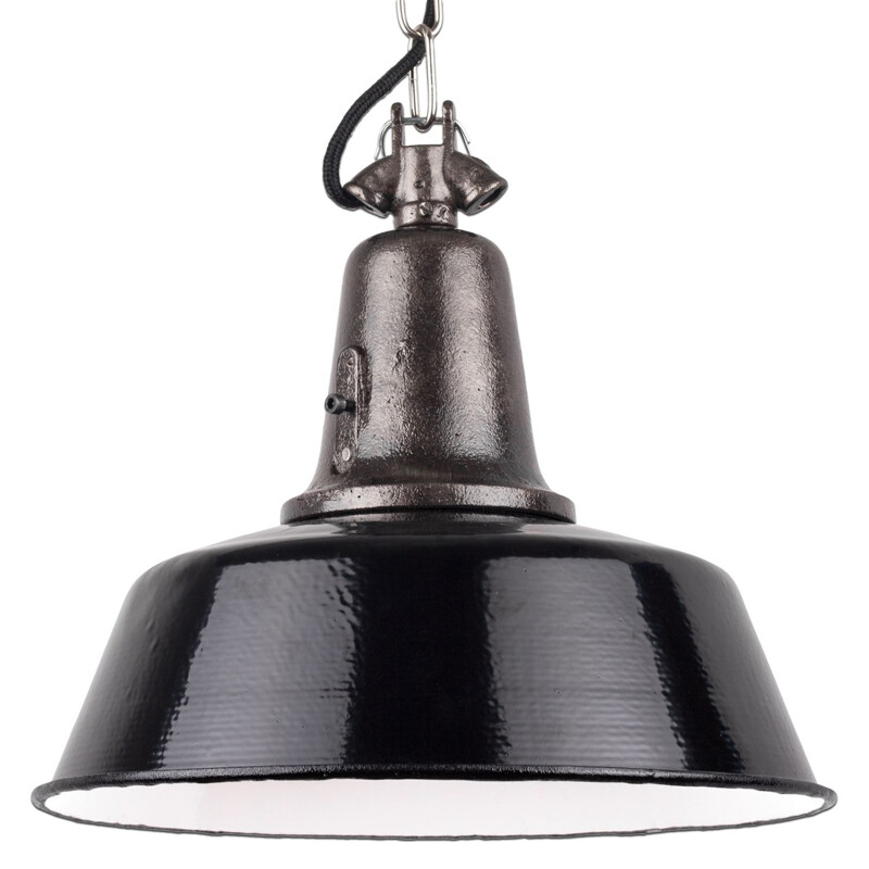 Vintage industrial pendant lamp in black cast iron