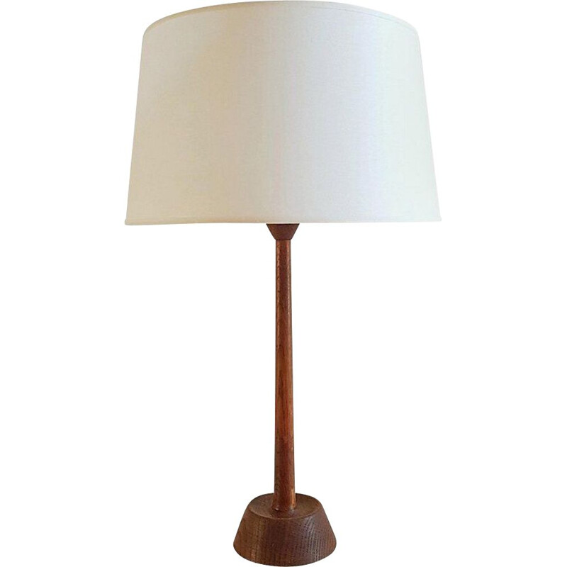 Vintage oak table lamp by Uno and Östen Kristiansson for Luxus, Sweden 1950