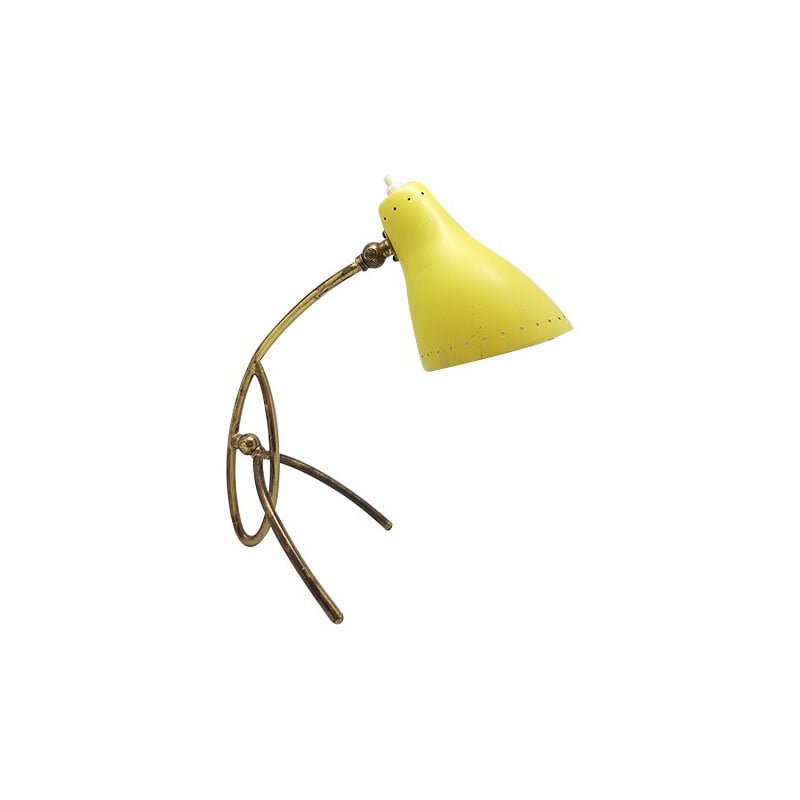 Yellow lacquered aluminum and brass lamp, 1950