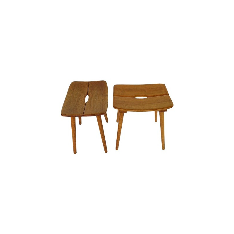 Pair of stools in ashwwod, Jacob MULLER - 1950s