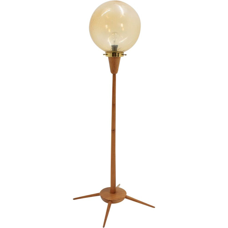 Lampadaire vintage en bois et verre par Kamenicky Senov