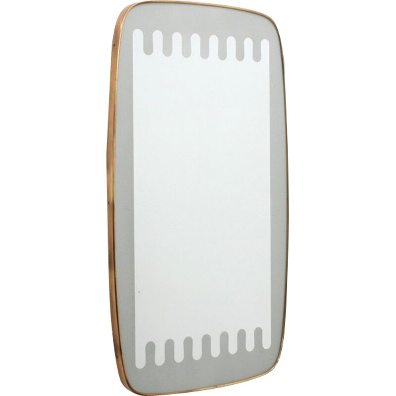 Vintage brass frosted mirror by Ettore Sottsass