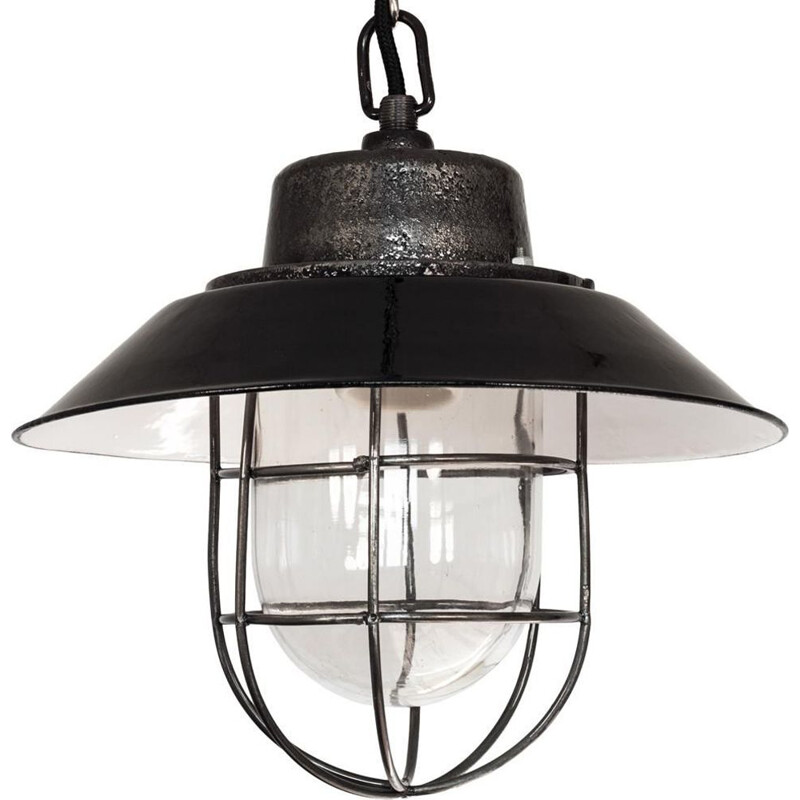 Vintage black Polish industrial pendant lamp