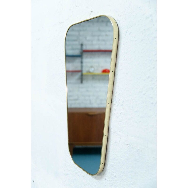 Vintage Belgian mirror in flared golden brass