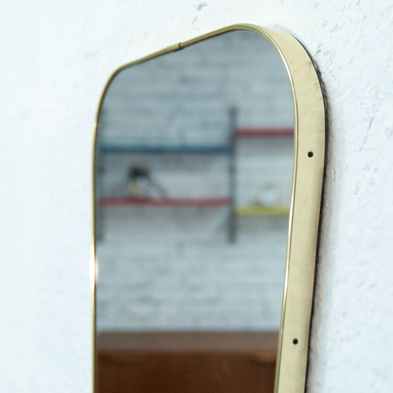 Vintage Belgian mirror in flared golden brass
