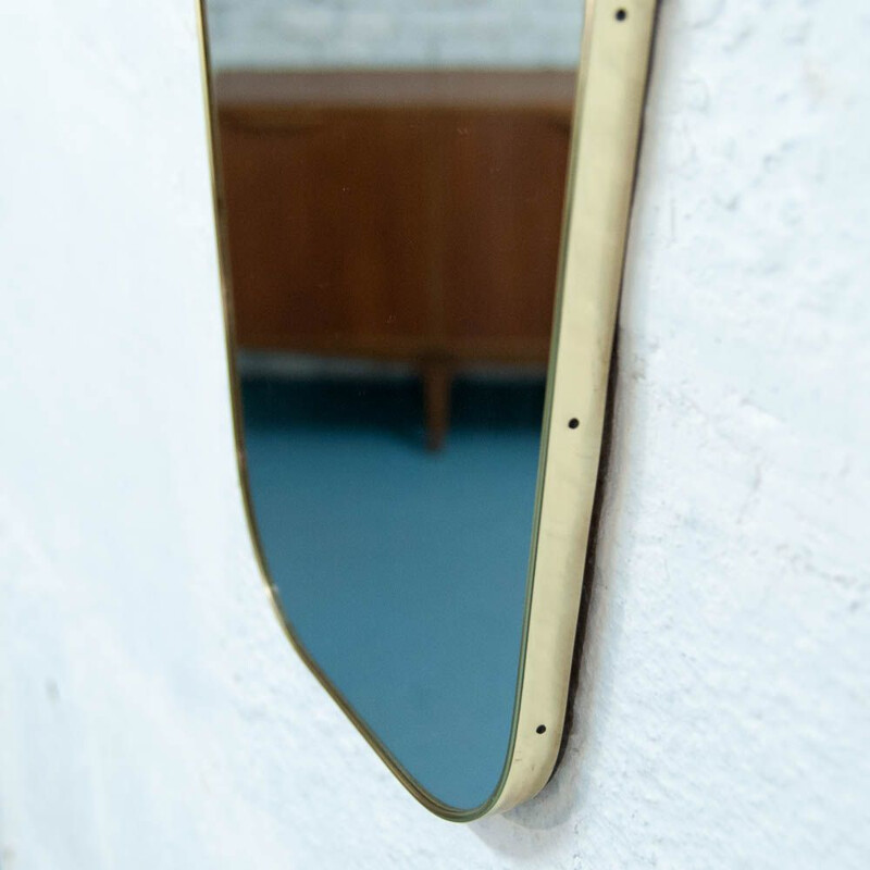 Vintage Belgian mirror in flared golden brass