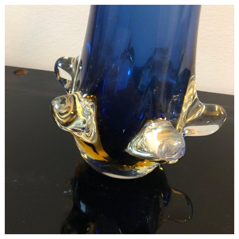 Vintage Italian vase in blue and yellow Murano glass