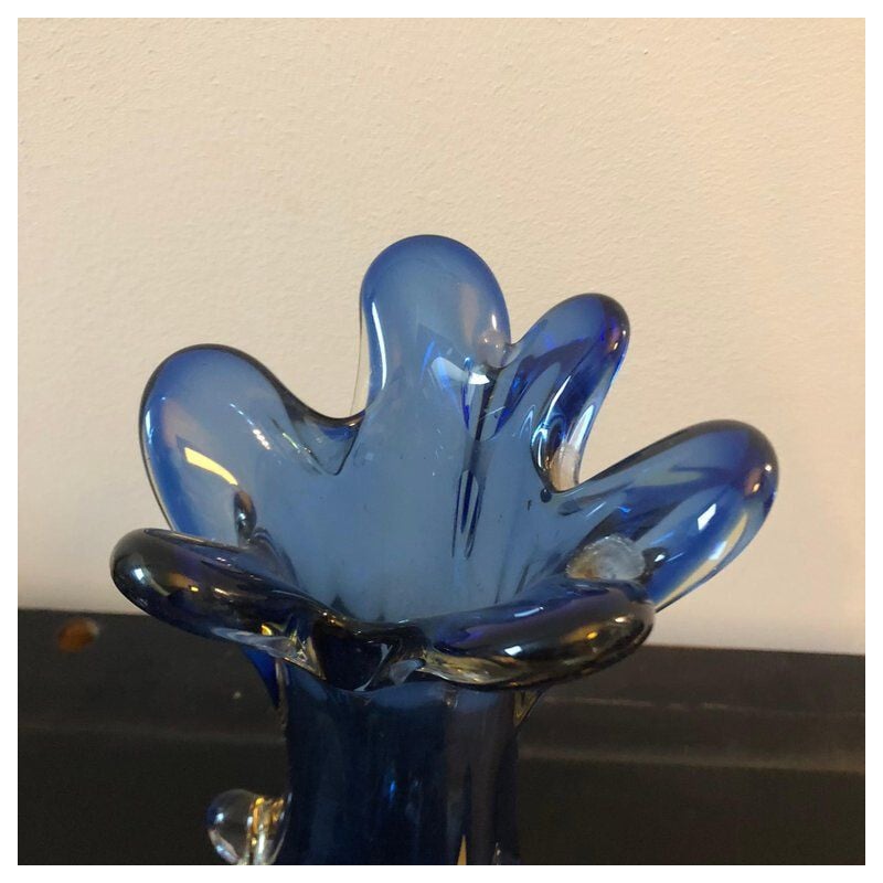 Vintage Italian vase in blue and yellow Murano glass