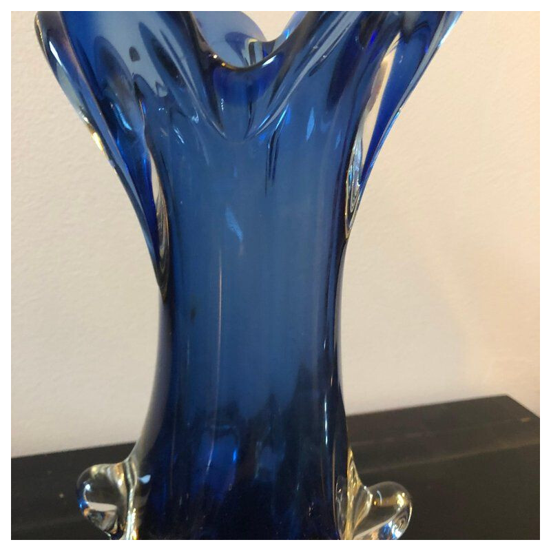 Vintage Italian vase in blue and yellow Murano glass