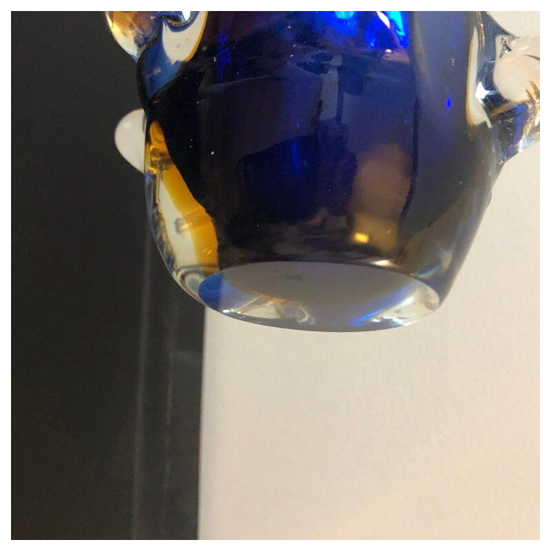 Vintage Italian vase in blue and yellow Murano glass