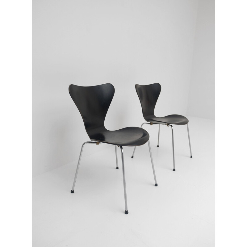 Pair of vintage chairs 3107 by Arne Jacobsen for Fritz Hansen, 1955