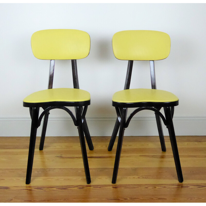 Pair of Vintage yellow Baumann chairs 1960