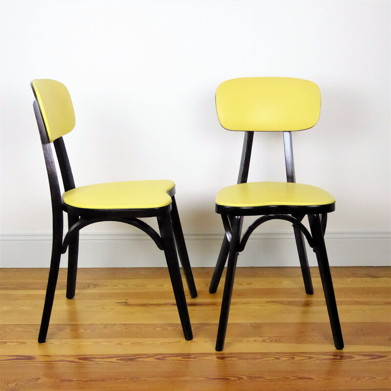 Pair of Vintage yellow Baumann chairs 1960