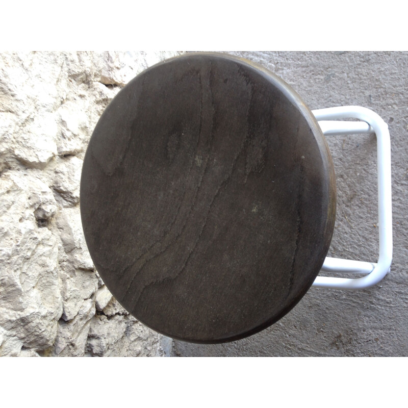 Tabouret vintage avec siège pivotant en métal et en bois