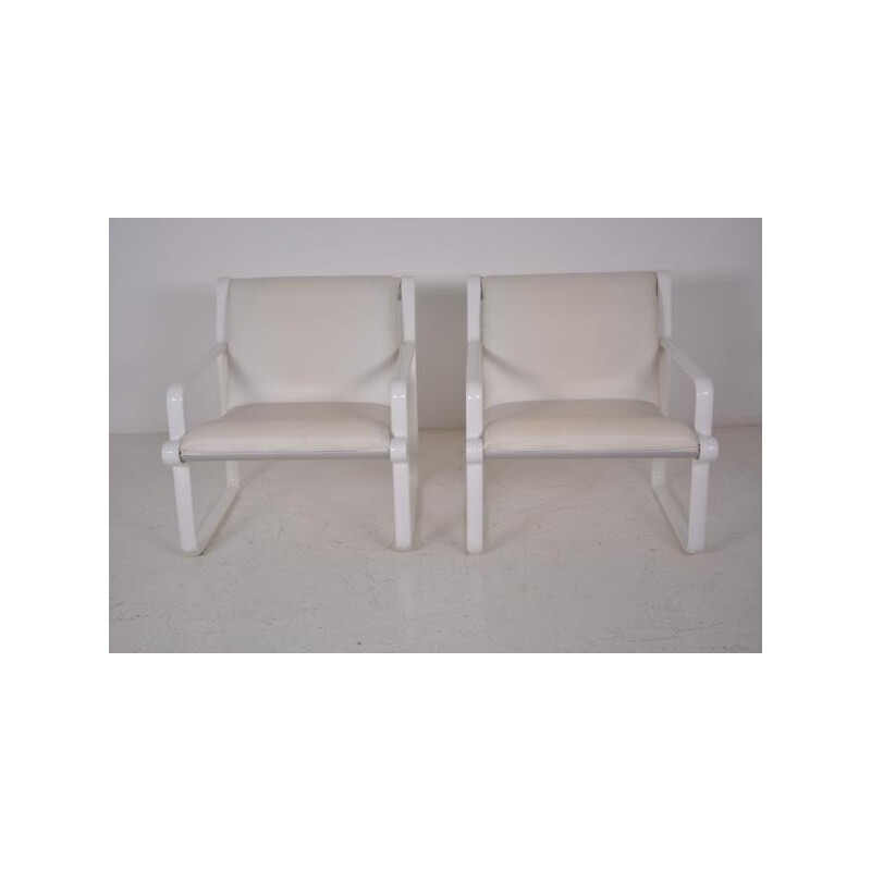 Pair of armchairs in white leather and lacquered cast aluminum, Bruce HANNAH & Andrew MORRISON - 1960s