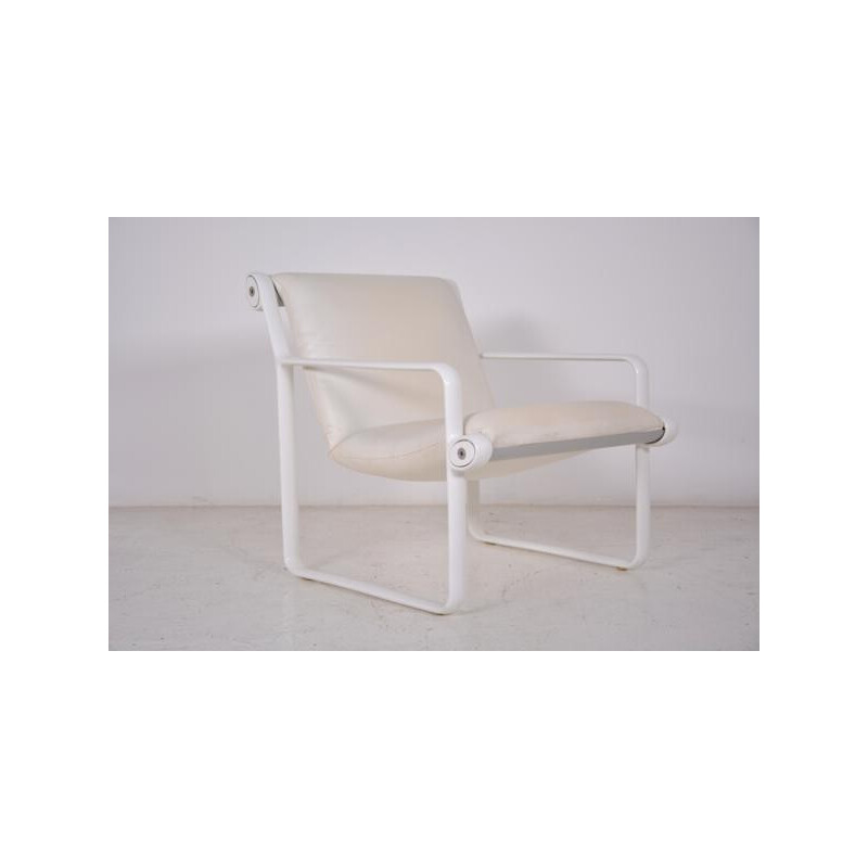 Pair of armchairs in white leather and lacquered cast aluminum, Bruce HANNAH & Andrew MORRISON - 1960s