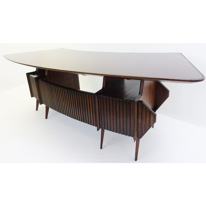 Vintage Italian desk with top in brown glass