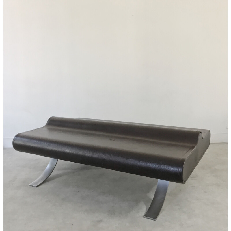 Vintage French bench back to back in leather