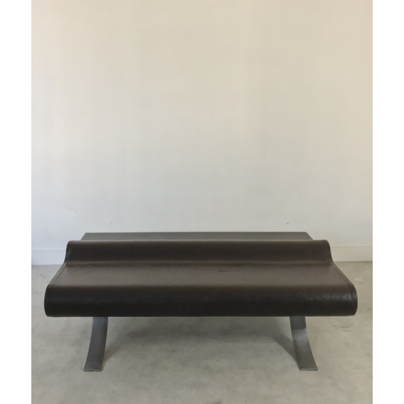 Vintage French bench back to back in leather