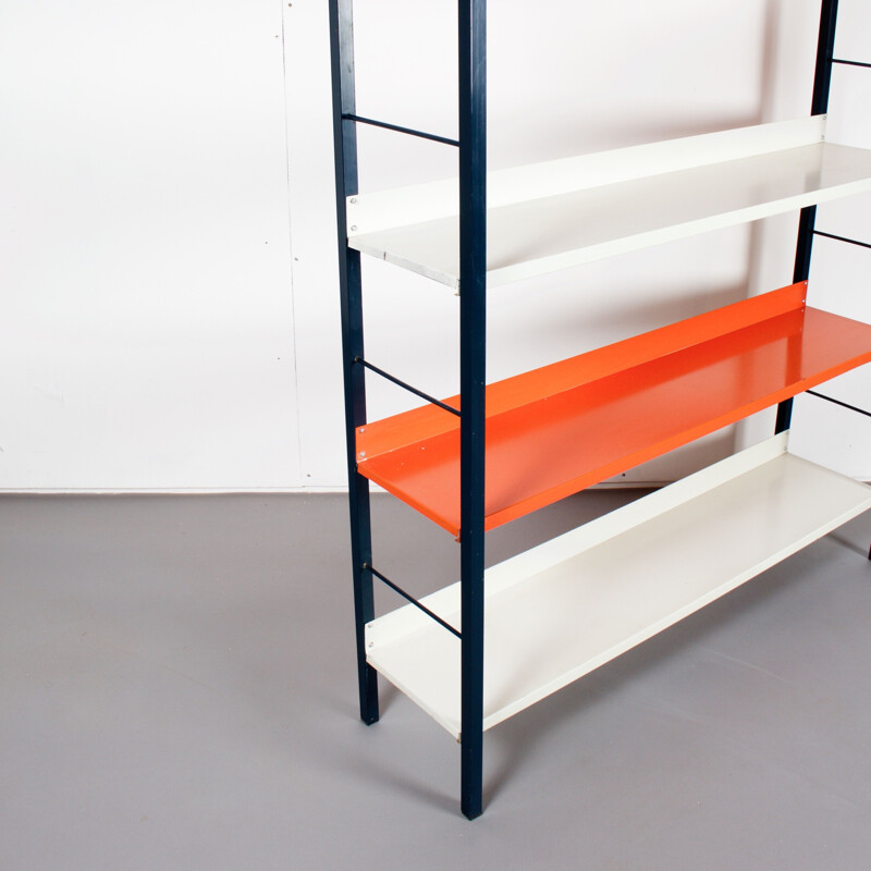 Vintage shelving unit in metal by A. D. Dekker for Tomado