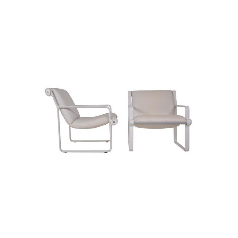 Pair of armchairs in white leather and lacquered cast aluminum, Bruce HANNAH & Andrew MORRISON - 1960s