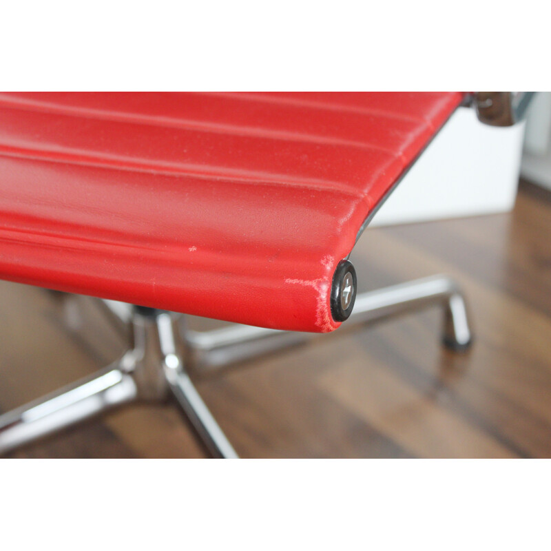 Vintage office chair EA 108 in red leather by Eames for Vitra