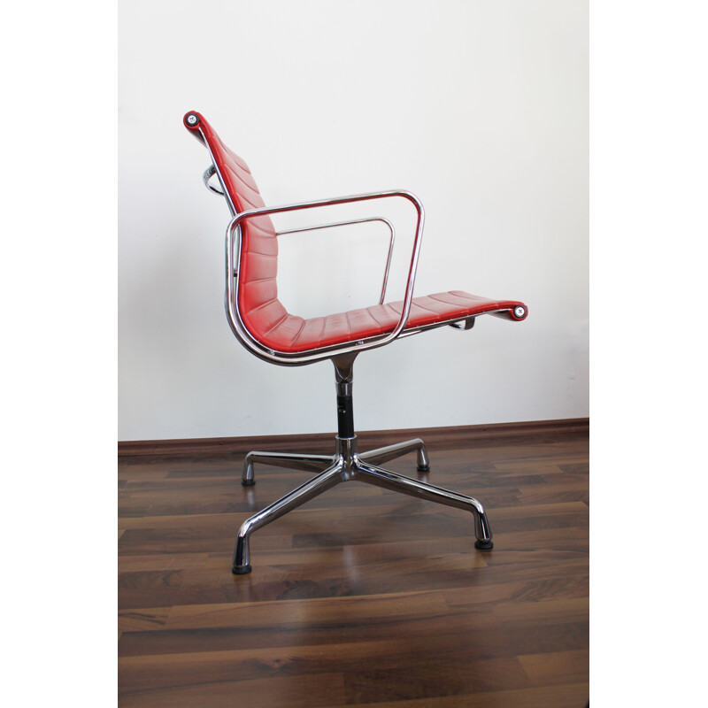 Vintage office chair EA 108 in red leather by Eames for Vitra