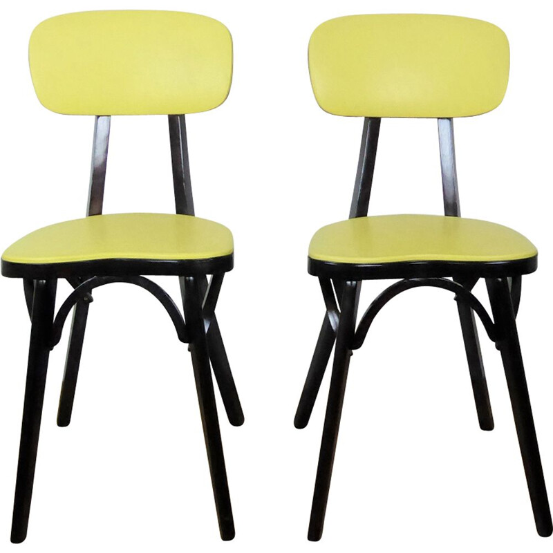 Pair of Vintage yellow Baumann chairs 1960