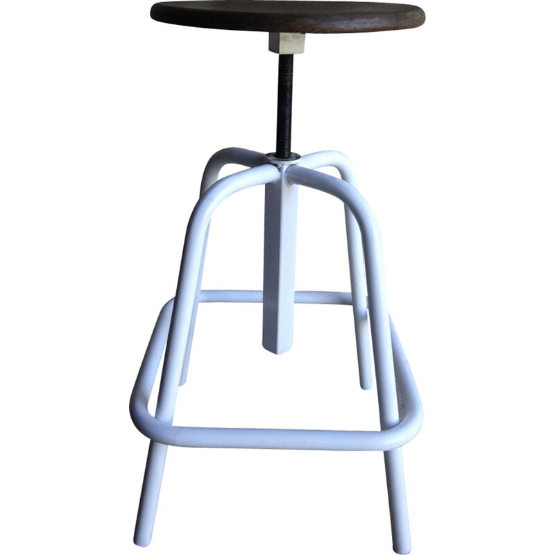 Vintage stool with swivel seat in metal and wood