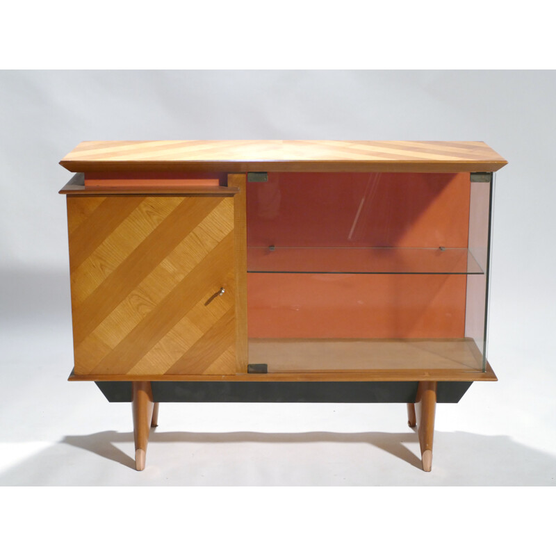Pequeño armario de madera merisiana y cristal - 1950