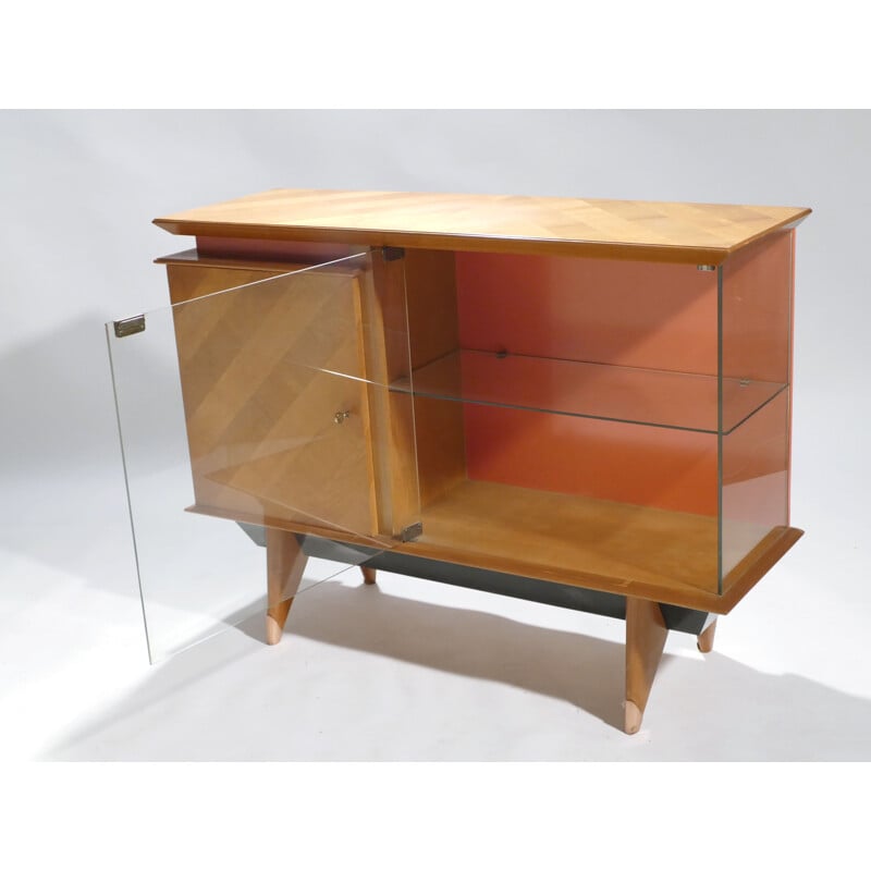 Pequeno armário de armazenamento em madeira e vidro merisiano - 1950