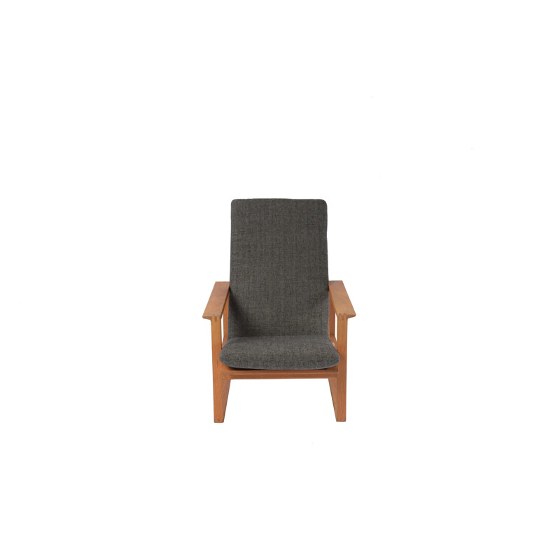 Armchair 2254 in oakwood, fabric and leather, Børge MOGENSEN - 1960s