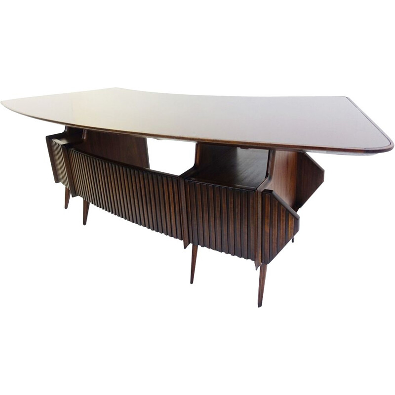 Vintage Italian desk with top in brown glass