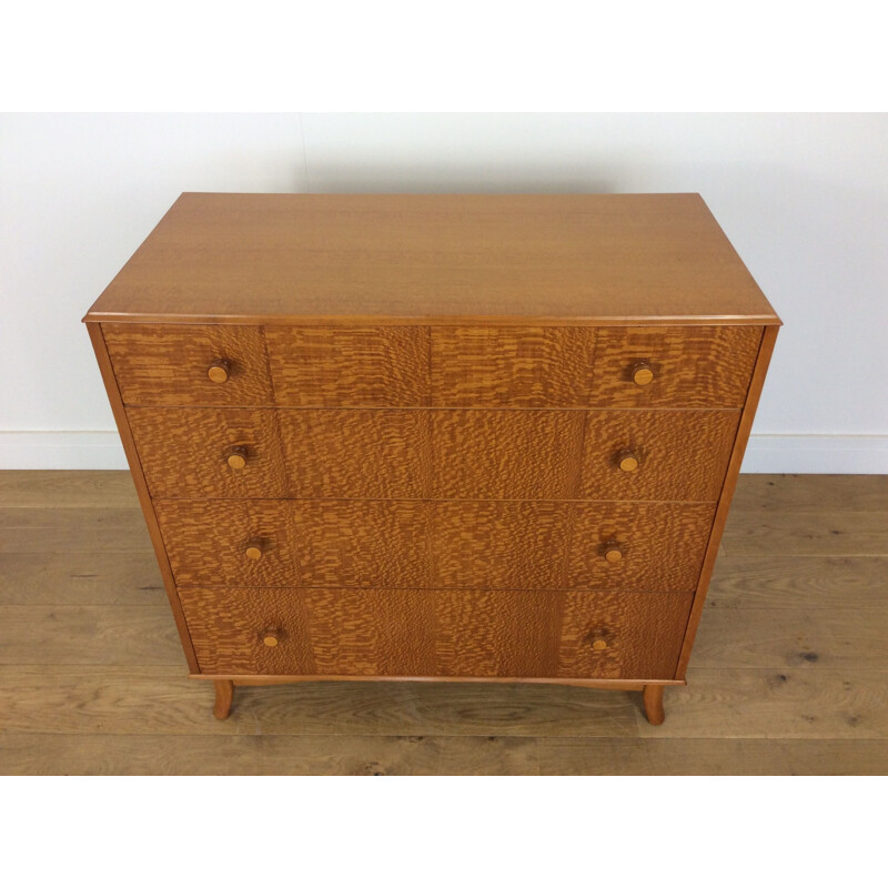 Vintage British chest of drawers in lacewood