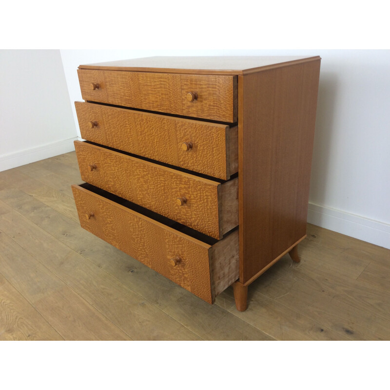 Vintage British chest of drawers in lacewood