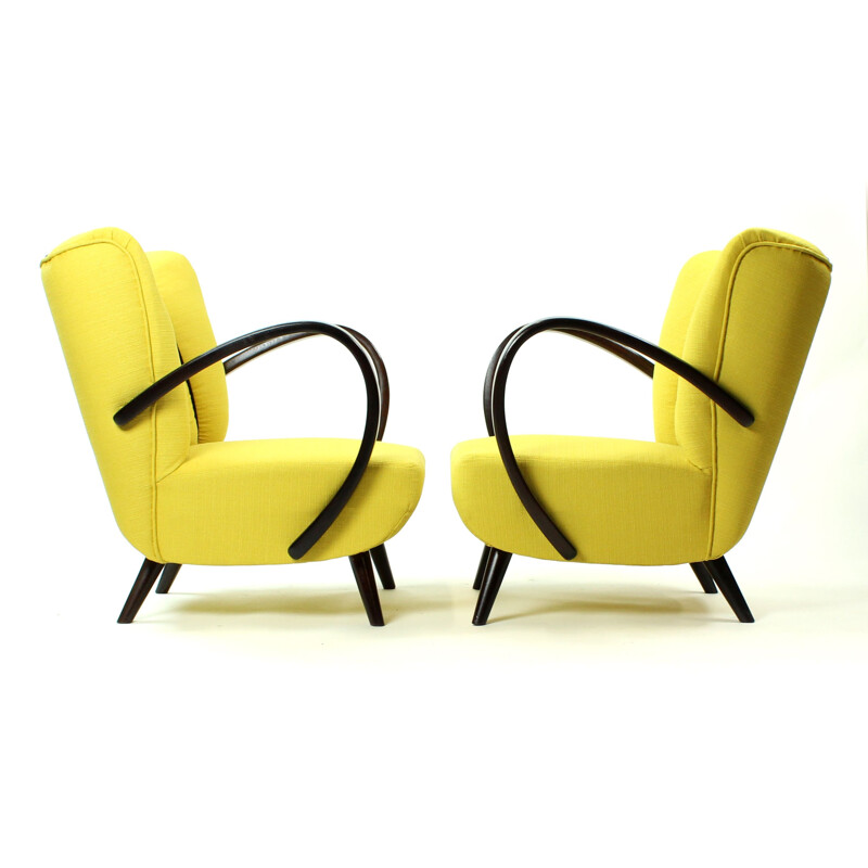Vinta set of 2 yellow armchairs by Jindrich Halabala