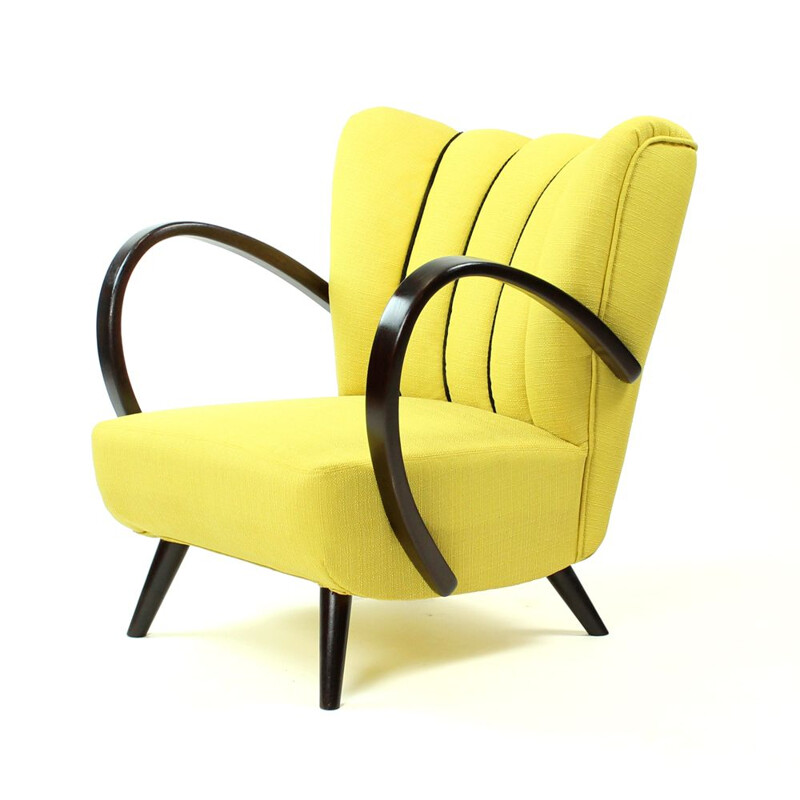 Vinta set of 2 yellow armchairs by Jindrich Halabala