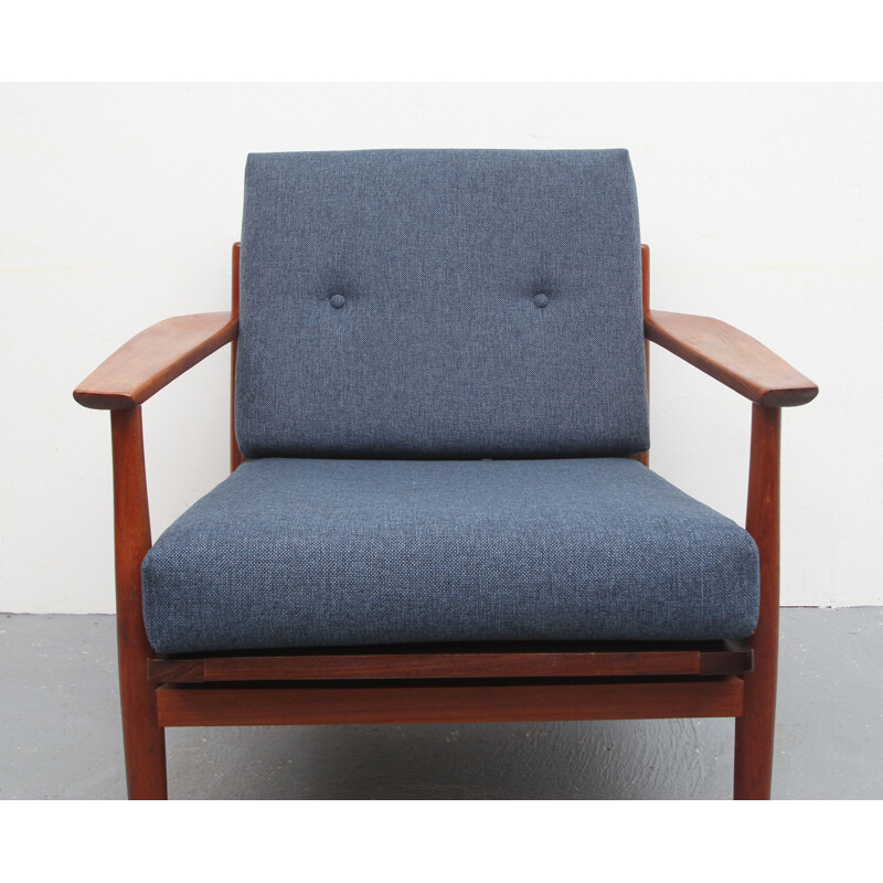 Vintage armchair in teak, darkblue 1960s