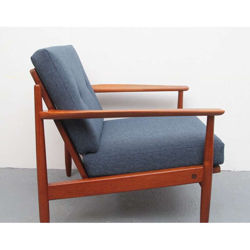 Vintage armchair in teak, darkblue 1960s